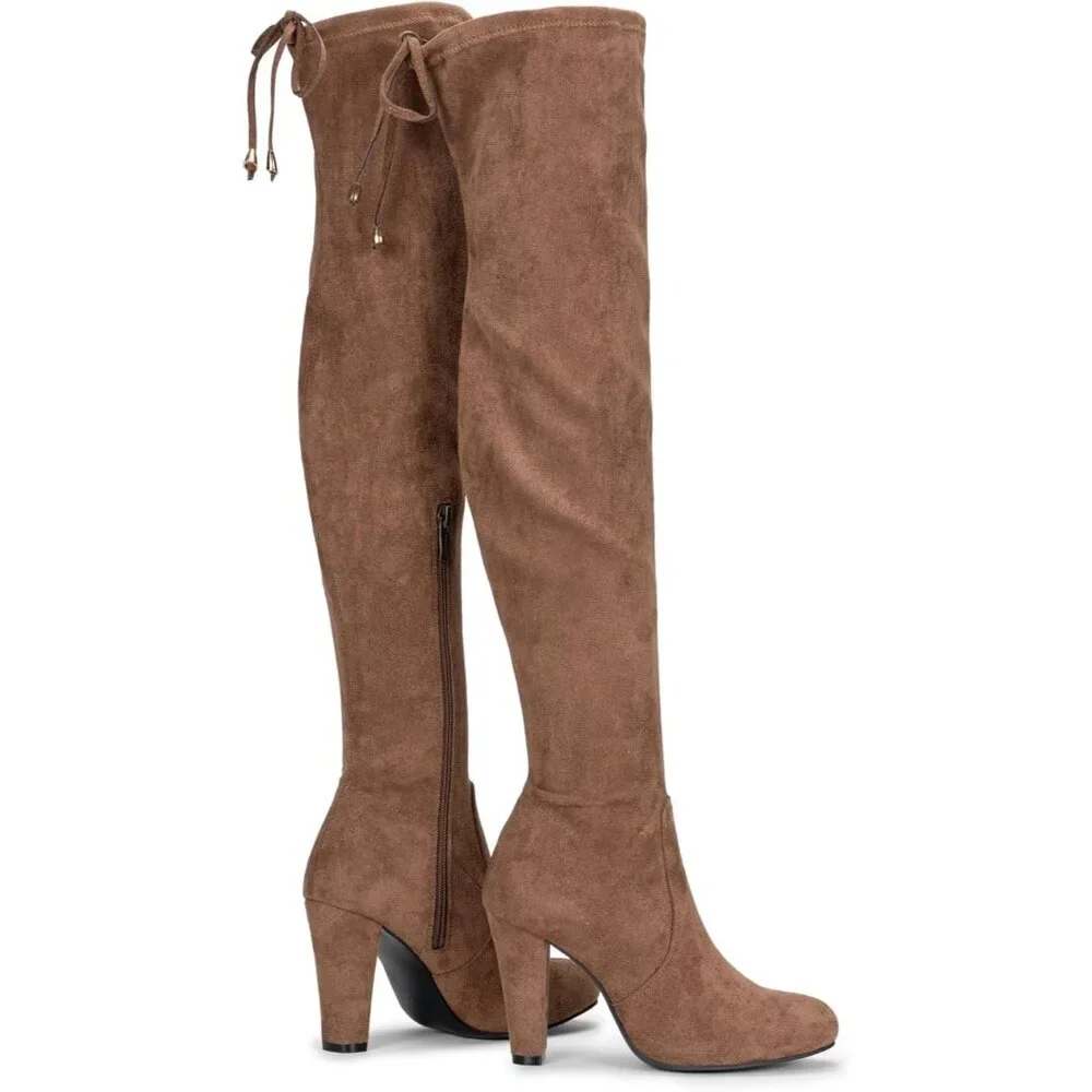 Women's Mocha Toffee Suede Inner Zipper Thigh High Over The Knee High Heel Boots
